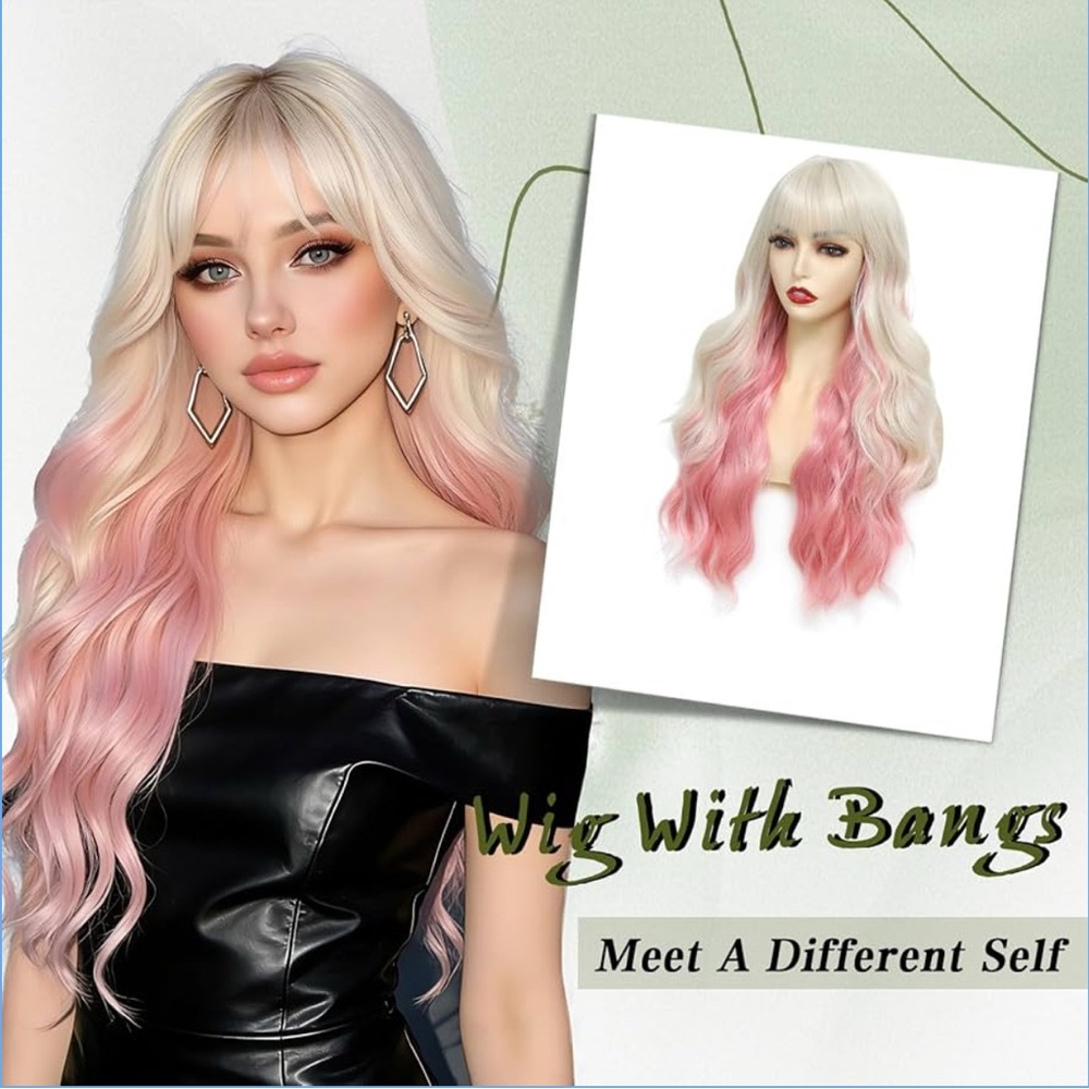 Elegant Blonde and Pink Ombre Wig . C4